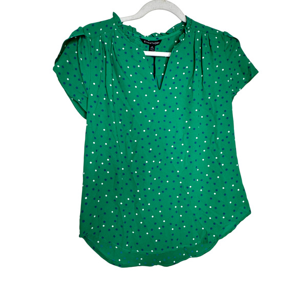 41 Hawthorn Tiffiny Tulip Sleeve Blouse V-Neck Green Polka Dot NWOT XS Petite - Picture 2 of 8